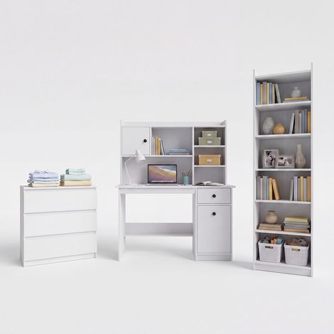 CHESTER Conjunto de muebles : Escritorio + Módulo Superior 120 + Cómoda M3 + Estante Rimini, Blanco (1/5)