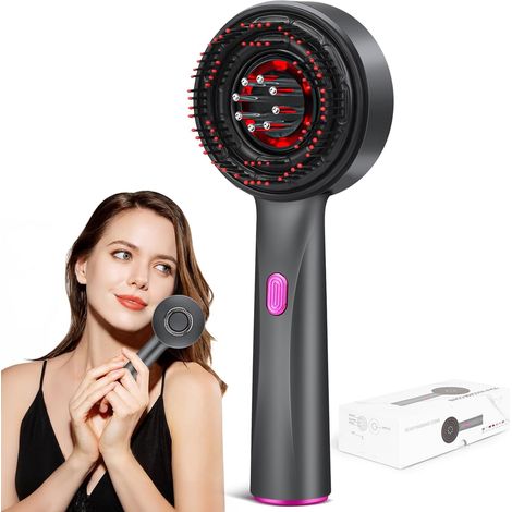 Brosse de massage électrique 3 en 1 pour le cuir chevelu - Applicateur d'huile capillaire étanche IPX7 et masseur de tête pour la croissance des cheveux, utilisation à domicile et en voyage (Rouge) (1/5)