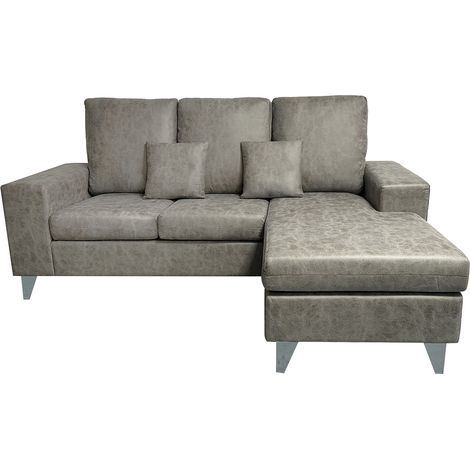 Canapé d'angle 3 places réversible en simili-cuir coloris gris - Longueur 200 x profondeur 144 x hauteur 99 cm (1/5)