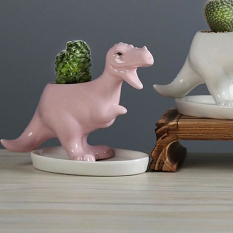 Creative Succulent Flower Pot Céramique Dinosaure Fleur Pot Cactus Bonsai Home Office Desktop Décoration Tyrannosaurus rose (1/4)