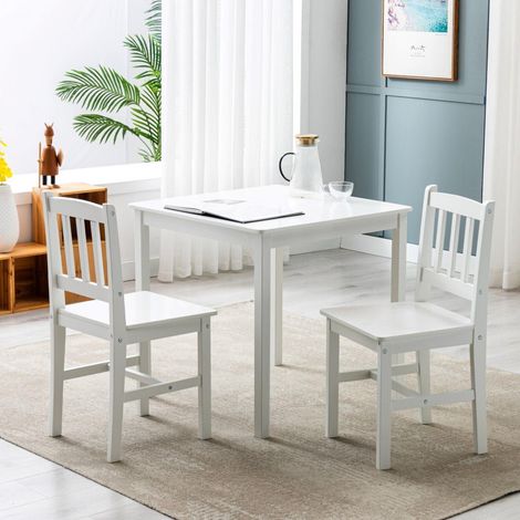 Classic Solid Wooden Dining Table and 2 Chairs Set Kitchen Home 2+1 WHITE (1/4)