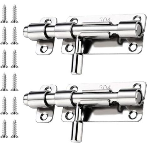Verrous de porte, lot de 2, verrous coulissants, en acier inoxydable, antirouille et résistants à la corrosion, pour portes et fenêtres, couleur argent.