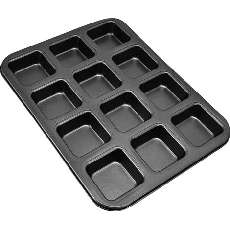 Mini-Kastenform, 12 Mulden, Brownie-Backform, Muffinform, Cupcake-Backform, Brotteilerform, Kohlenstoffstahl, Schwarz (1/5)
