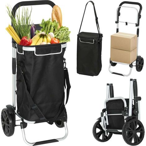 Chariot de courses pliable caddie de portable à roulettes avec poignée télescopique 45,5x35,5x97cm 40 l Noir (1/5)