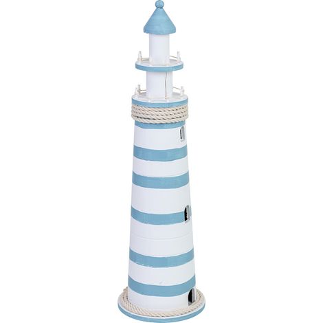 Figura de decoración faro de madera azul 16x16x53h cm