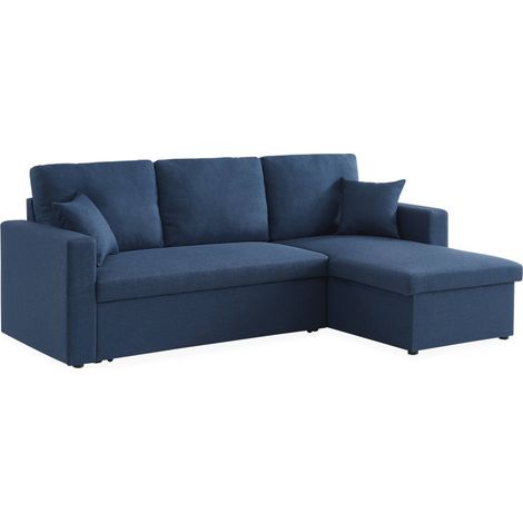 sweeek - 3-Sitzer Ecksofa mit Schlaffunktion, , Blau