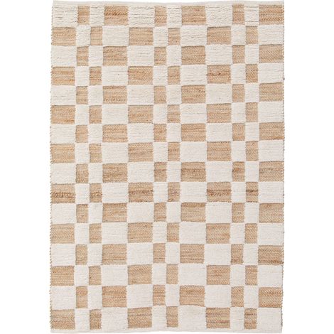 VIVARAISE - Tapis décoratif Milena - Blanc en jute, laine et coton (1/5)