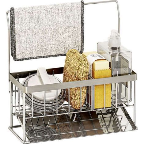 Sink organizer with 40° angled water tray – 304 stainless steel – Storage for sponges and accessories – Removable hanging bars (1/5)