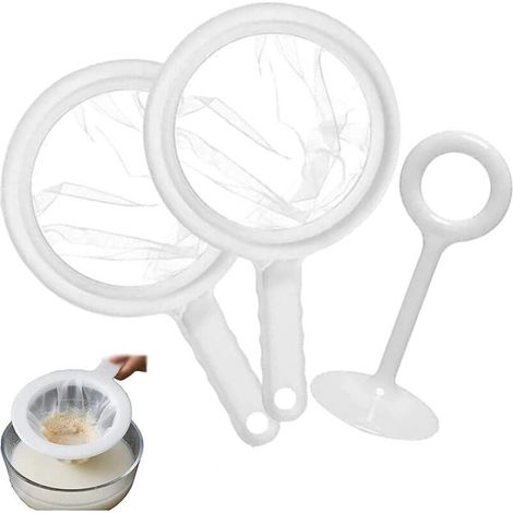 QAZQA Filtres à Mailles Fines, 2 Pièces Tamis à Jus 200/400 Mesh Nylon Réutilisable Passoire Alimentaire, Filtre Nourriture Avec Bâtonnet d'Agitation, pour Jus, Lait de Soja, Lait, Café, Vin (1/5)