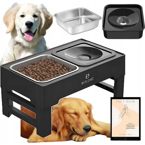 Comedero doble ajustable de metal antisalpicaduras para perros con soporte 2 en 1