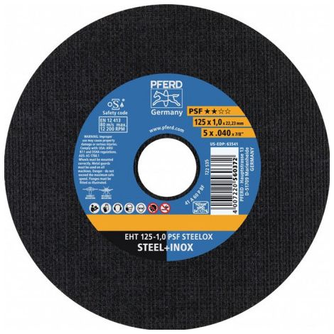 Disque à tronçonner PSF STEELOX D125x1.6 mm droit INOX perçage 22.23 mm PFERD (Par 25)