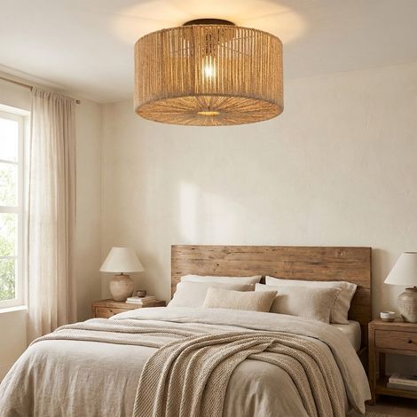 Plafonnier en Corde de Jute Naturelle, Design Artisanal, Style Boho Ø40cm