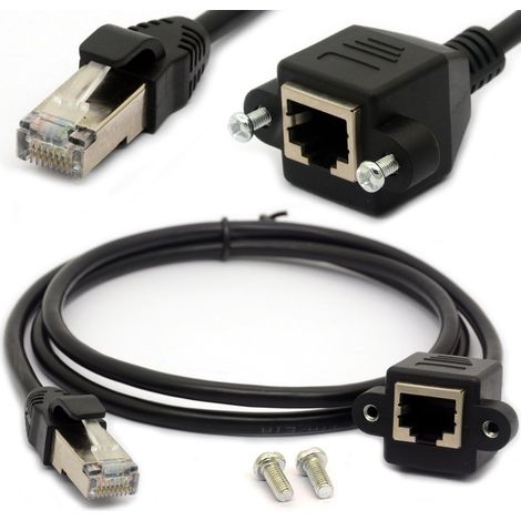 Cavo di prolunga Ethernet Gigabit Cat6 (RJ45 maschio-femmina) con staffe di montaggio e fori per viti per installazione fissa (1/5)
