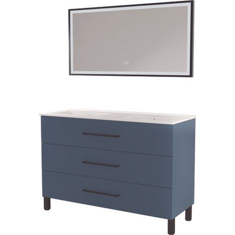 ONDEE ZEN - Meuble à poser MONACO - Dim 120cm - Bleu Minéral - Mir SELENA - Poignées noires (1/3)