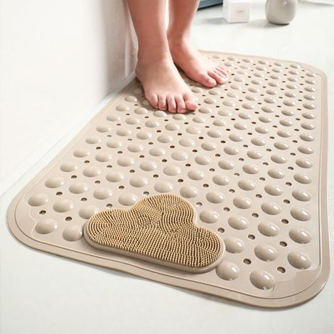 Tapis de douche antidérapant 80 x 50 cm Tapis de bain antidérapant avec ventouses, tapis de douche confortable massage, tapis de douche, kaki (1/5)