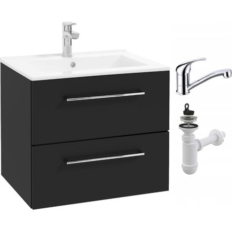 STAMAR Badezimmermöbelset - 60 x 45 cm - Schwarz Matt - Elegante Waschbecken mit Schubladen - Soft-Close System