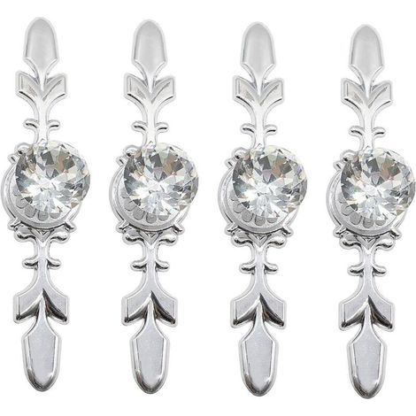 Lot de 4 poignées simples en cristal de style européen à trou unique pour armoires, tiroirs, penderies, argent (1/5)