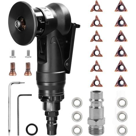 Mini machine à chanfreiner pneumatique, portable à 45 degrés avec lames de rechange pour l'ébavurage du chanfrein (6 inserts R + 6 inserts C + 6 roulements) (1/5)