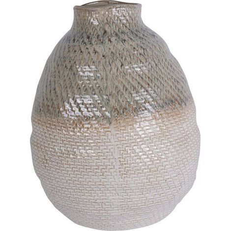 Woven Vase Extra Large - Ceramic - L34 x W34 x H47 cm - Taupe/White