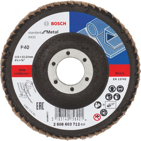 Bosch Fächerschleifscheibe X431 Standard for Metal gerade 115 mm 40 Glasgewebe - 2608603712 (1/4)