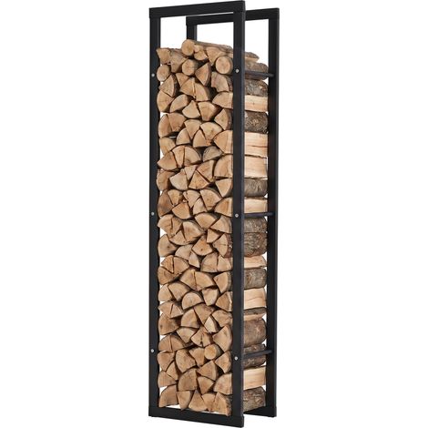 Porte-bûches vertical en métal noir pour intérieur et extérieur, capacité max. 100 kg, 40 x 25 x 150 cm (1/5)