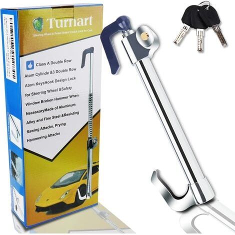 RHG Antivol Volant, Canne Antivol Voiture, Bloque Volant Auto, FabriquÉ en Acier Inoxydable, avec 3 Clés (Gris) (1/5)