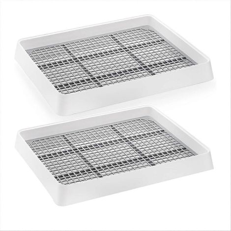 Lot de 2 grands bacs à litière, bacs à litière pour lapins, bacs d'apprentissage de la propreté pour petits animaux avec grille (1/5)