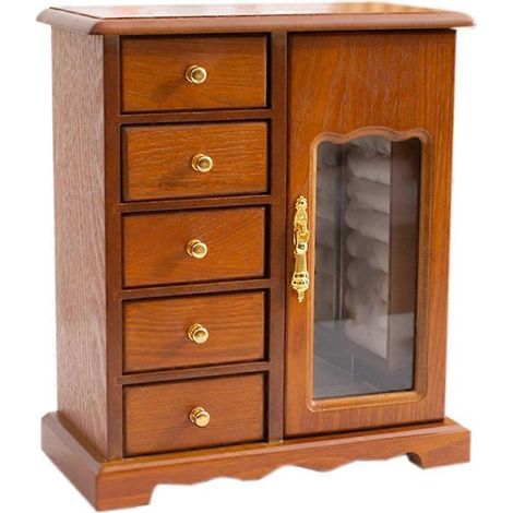 Schmuckkästchen aus massivem Holz im Retro-Stil, chinesischer Art, mit 5 Fächern für Halsketten, Armbänder und Ringe. Retro-Farbe (hell). (1/5)