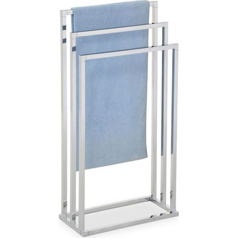 Idimex – Porte-serviettes en métal chromé – 3 barreaux à différentes hauteurs – Design moderne pour salle de bain – Séchage rapide des serviettes