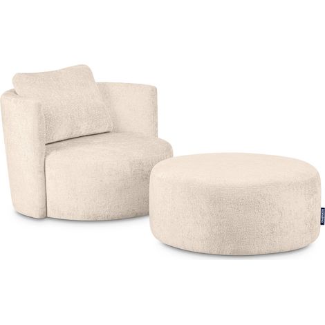 KONSIMO RAGGI Drehsessel Set inkl. Sitzhocker, Chenille-Stoff, ecrue (1/5)
