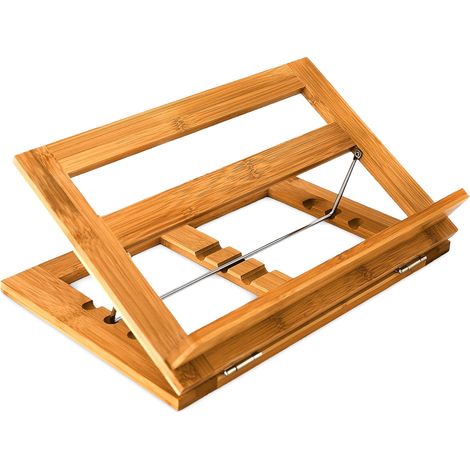 Relaxdays Bamboo Cookbook Holder, 22 x 33 x 22.5 cm, Recipe Stand, Adjustable, Kitchen and Office Reading Support, Brown