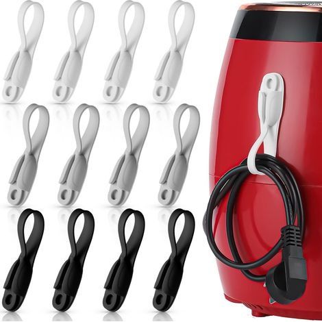 12 Pcs Organiseurs de Cordons pour Appareils Électroménagers Organisateur de Câbles Adhésifs en Silicone pour Friteuse à Air Grille-Pain Accessoires de Remise de Diplôme (Noir, Blanc, Gris) (1/5)