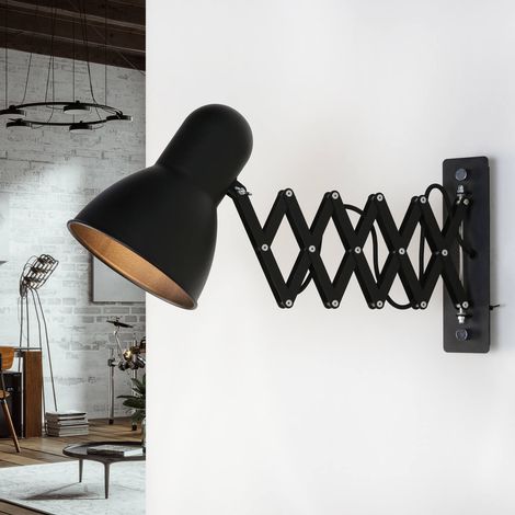 Wandleuchte mit Auszug Schalter Scherenlampe Schwarz Retro schwenkbar Leselampe Arbeitsleuchte Wandlampe