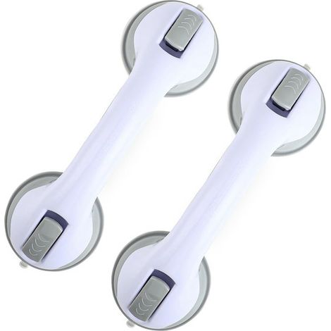 Longziming - Barre d'appui de douche sans perçage - Lot de 2 - Barre d'appui de sécurité avec ventouses pour salle de bain et douche - Conception en plastique robuste et portable - Gris (1/5)