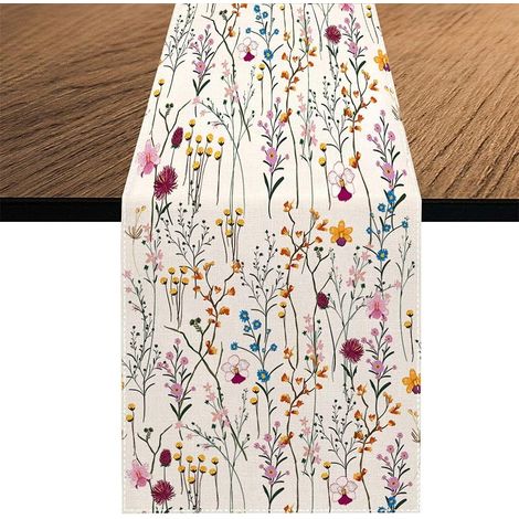 Chemise De Table - Fleurs Sauvages Aquarelle - Pour Cuisine Salle A Manger Fete Maison - 33 X 178 Cm - 1 Piece (1/5)