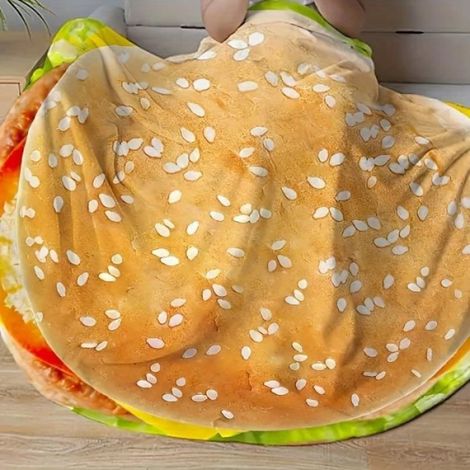 Couverture - - Imprimée Burger - Diamètre 150 cm - Velours Corail - Léger (1/4)