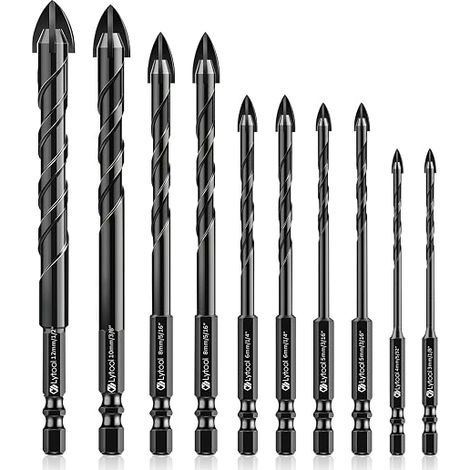 Juego de brocas para azulejos, 10 piezas. Vidrio: Brocas para vidrio, brocas para azulejos de vidrio: Cerámica, con vástago hexagonal, para perforar agujeros en azulejos de cerámica. (1/5)