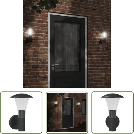 The Living Store Applique murale d'extérieur noir acier inoxydable - Applique Murale Exterieure - Éclairage Extérieur - Luminaire Mural - Lampadaire Extérieur - Lumière Extérieure (1/5)