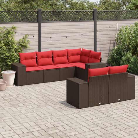 7-teiliges Gartensofa-Set mit Kissen, braun, Polyrattan (1/5)
