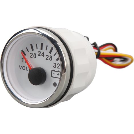 52-mm-Voltmeter mit Zifferblatt, Gleichstrom 9–32 V, hohe Präzision, schnelle Reaktionszeit, Hintergrundbeleuchtung, Spannungsmesser für Wohnmobile, Boote, Yachten, Angeln, Fischerboote, weißes Ziffer (1/5)