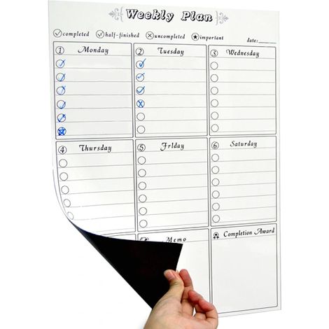 Magnetischer Wochenplaner, kompatibel mit Kühlschränken, Speiseplänen, Whiteboards, Kalendern, Pinnwänden oder Tagebüchern. Geeignet für tägliche Aufgaben. (1/5)