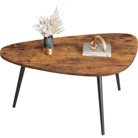 Table basse triangulaire aux coins arrondis 85 x 48 x 46 cm, bois marron foncé, support 25 kg (1/5)