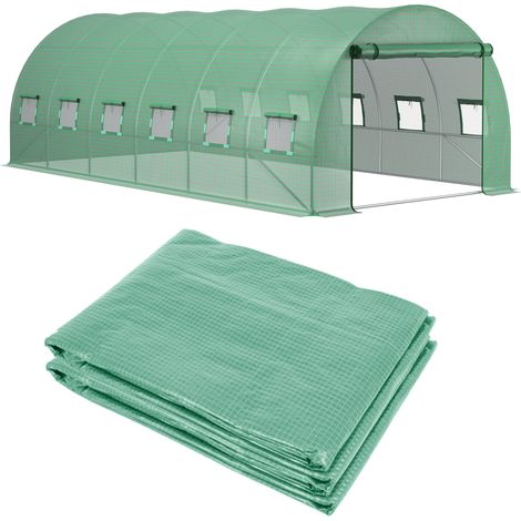 6 x 3 x 2m Greenhouse Replacement Cover ONLY Winter Garden Plant PE Cover for Tunnel Walk-in Greenhouse with Roll-up Windows Door Outdoor, Green