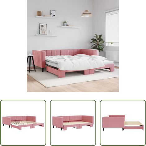 Lit gigogne - Lit de jour avec lit gigogne rose 100x200 cm velours (1/5)