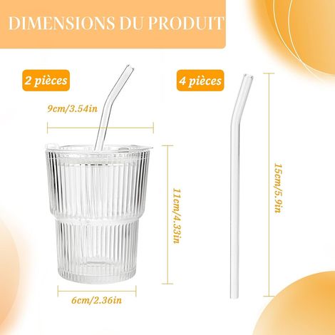 Lot de 2 gobelets en verre de 400 ml avec couvercle et paille (1/4)