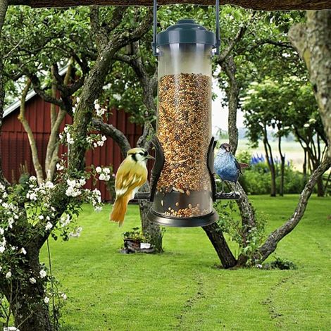2er-Pack Vogelfutterhaus für den Außenbereich, Futterröhre mit Sitzstange, Hängefutterhaus für Sonnenblumenkerne, lockt alle Vogelarten an, Vogelfutterspender für den Außenbereich (1/5)