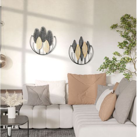 Decorazione da parete Motivo foglie Effetto 3D metallo 40x46cm Nero incluso kit montaggio (1/5)