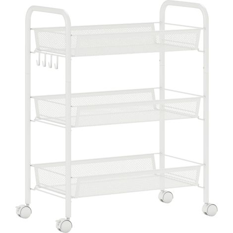 Chariot à 3 étagères avec paniers, desserte roulante de rangement, 45 x 26,5 x 63 cm, blanc (1/5)
