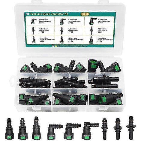 Kit de 30 raccords rapides pour conduites de carburant, kit de réparation de conduites de carburant, raccords de déconnexion SAE 7,89 mm, 9,49 mm et 9,89 mm vers diamètre intérieur 8 mm (1/5)