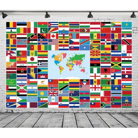 7x5ft Tissu Drapeaux du Monde Toile de Fond Drapeaux de Pays internationaux Fond Drapeaux du Monde Toile de Fond Vacances en Classe dans Le Monde Entier Célébrez la fête de la diversité (1/5)